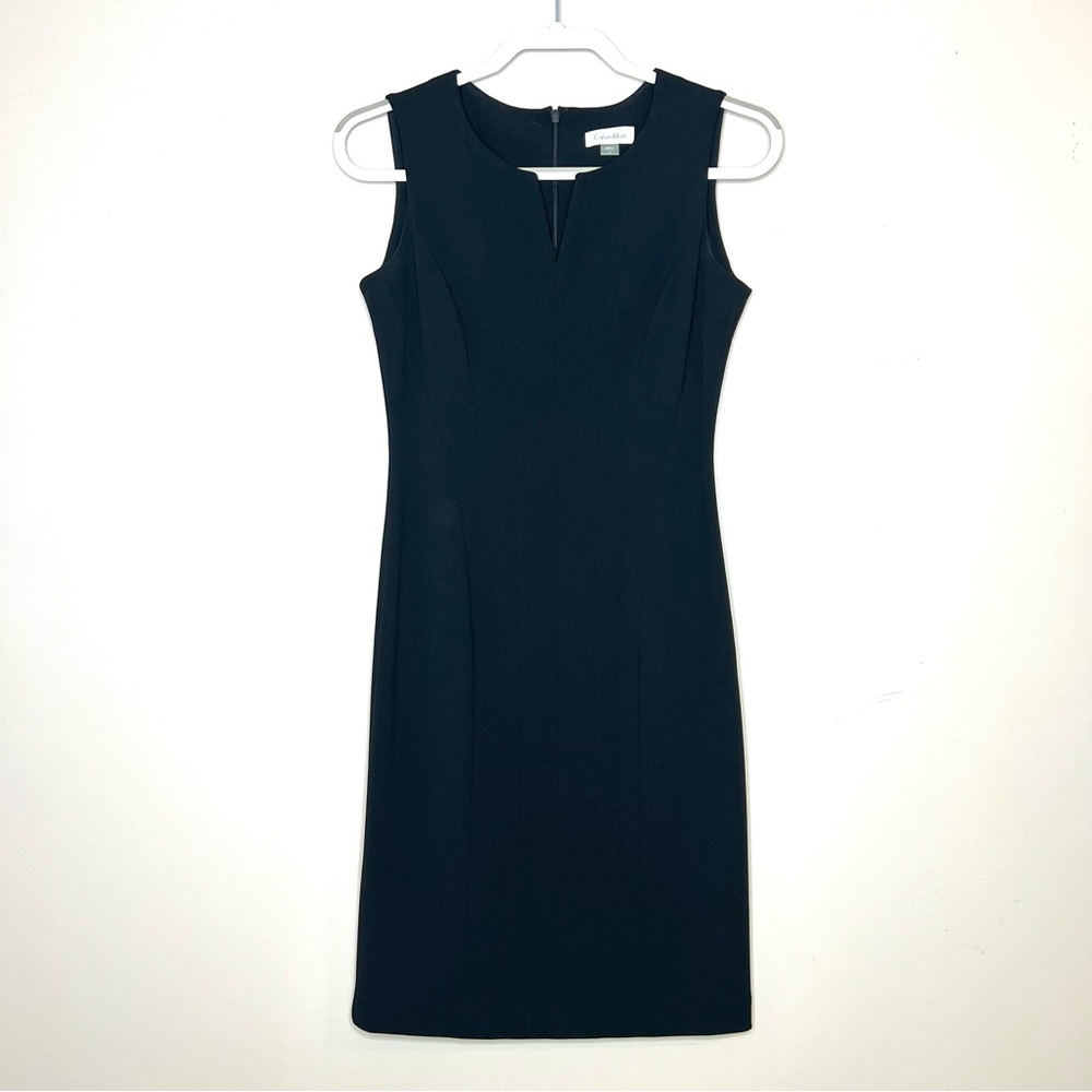Calvin Klein Sleeveless Seamed Sheath Little Black Dress Wedding Business 4 - Picture 3 of 14